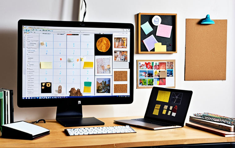 **Prompt:** A vibrant workspace showcasing creative problem-solving under budget constraints. Include elements like a laptop displaying a brainstorming session, a mood board with upcycled materials, and a team collaborating enthusiastically. The scene should evoke resourcefulness and innovation.